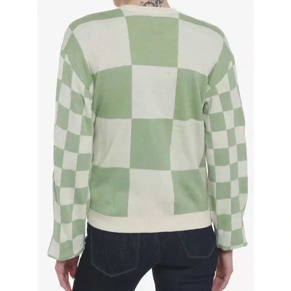 SOLD🛑Thorn Fable Cottagecore Whimsy Embroidered Patch Checkered Oversized Cardi - Picture 4 of 11